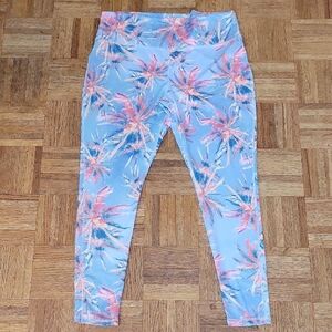 Brisas Blue Leggings With Tropical Palm Trees SIZE XL